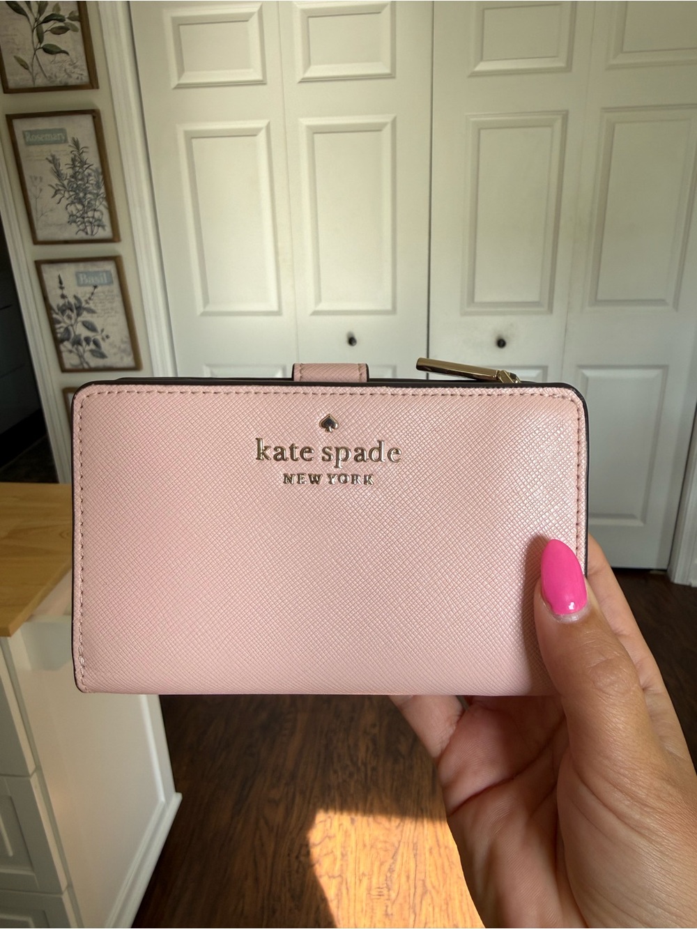 kate spade Blush Pink Saffiano Zip Wallet